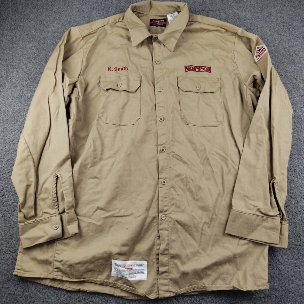 Bulwark Shirt Mens XL UltraSoft Flame Resistant Tan Button Up Cat2 Workwear EUC